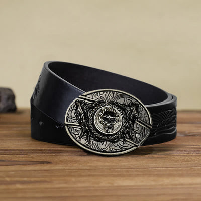 Men's DIY Rotating Skull Hidden Folding Knife Leather Belt