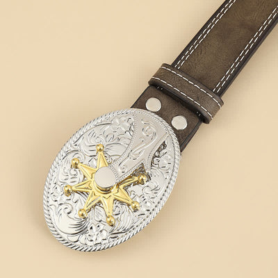 Men's Carved Star & Flower Leather Belt