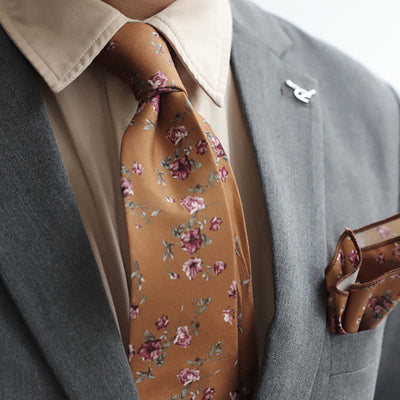 2Pcs Men's Romantic Muted Floral Necktie Set