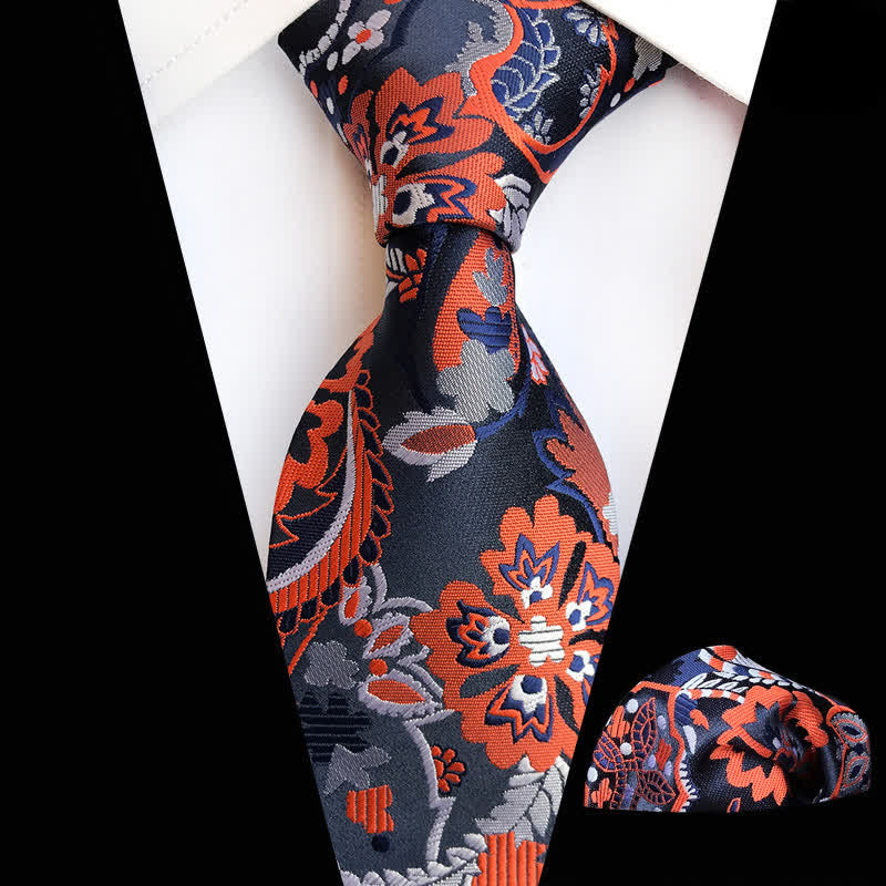 2Pcs OrangeRed Men's Paisley Cravat Necktie Set