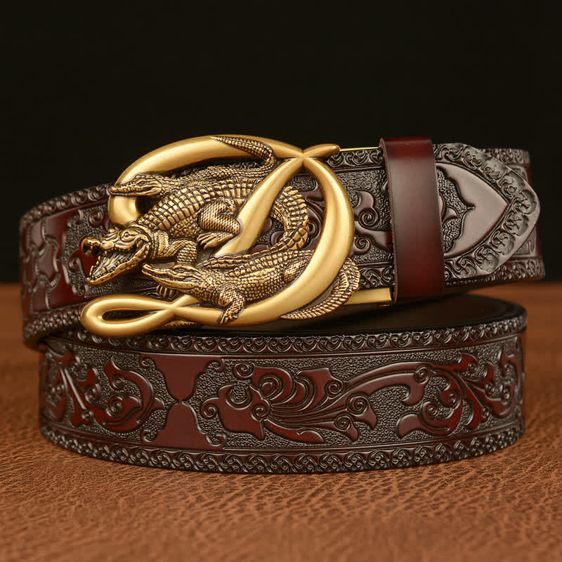 Men's Crocodile Buckle Embossing Leather Belt