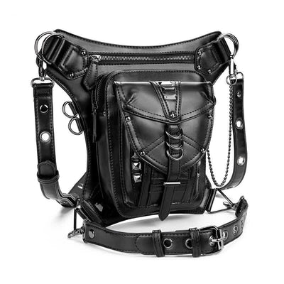 Black Motorcycle Punk Rivet Steampunk Waist Leg Bag