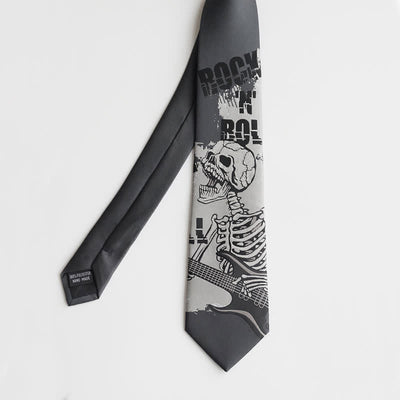 Men's Rock Punk Dark Gray Skull Necktie