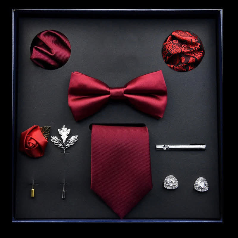 8Pcs DarkRed Menswear Classic Business Bow Ties Gift Box