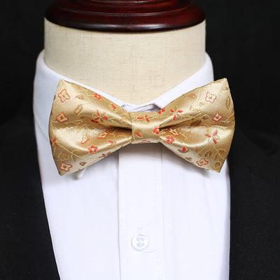 Men's lustrous Yellow & Red Flowers Bow Tie