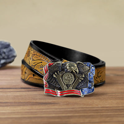 Men's DIY Eagle Patriotic Multi Color Buckle Leather Belt