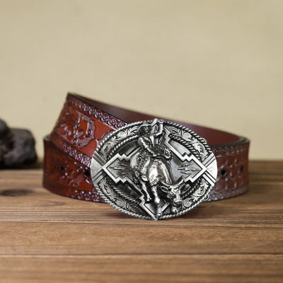 Men's DIY Rodeo Bull Rider Buckle Leather Belt