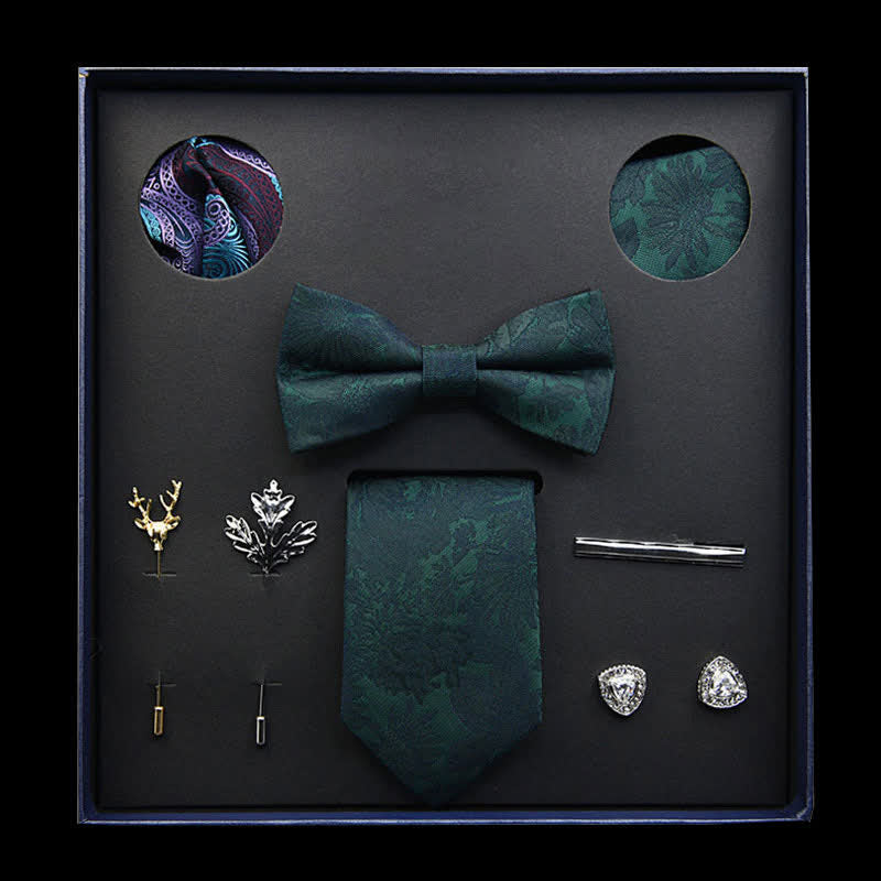 8Pcs SeaGreen Vintage Leaf Necktie Bow Ties Gift Box