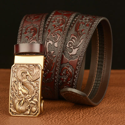 Men's Dragon Square Buckle Leather Belt