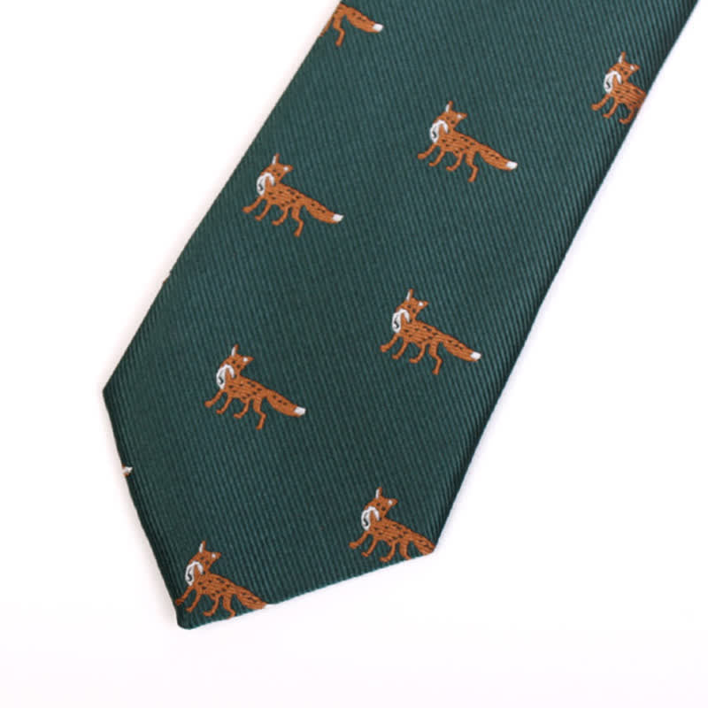 Men's Dark Green Little Foxes Necktie