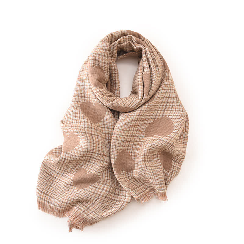 Women's Dual-sided Color Block Heart Plaid Scarf