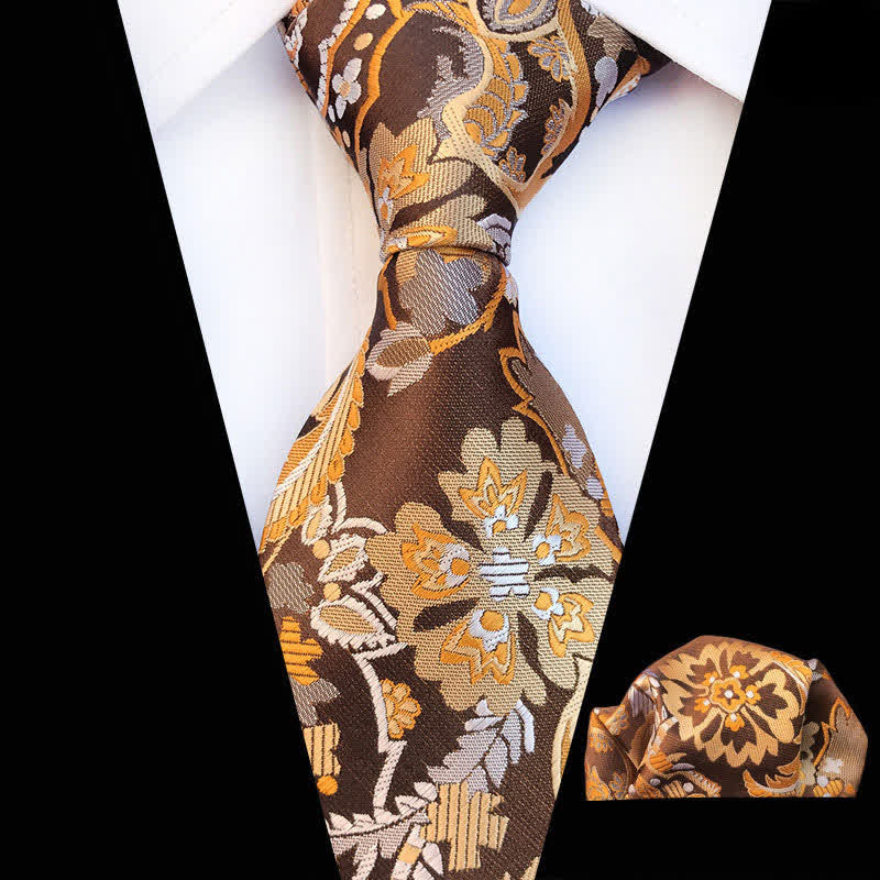 2Pcs Goldenrod Men's Paisley Cravat Necktie Set