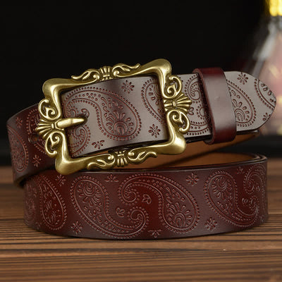 Women's Retro Floral Decorative Leather Belt