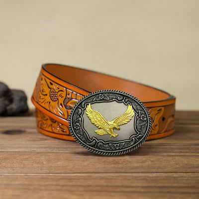 Men's DIY Eagle Horse Bull Animal Buckle Leather Belt