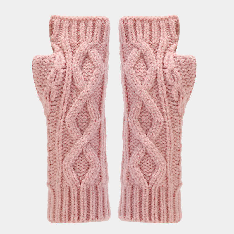 3Pcs Women's Cable Knitted Hat Scarf Fingerless Mittens Set