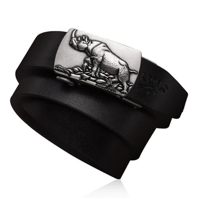 Men's Standing Rhino Business Automatic Buckle Leather Belt