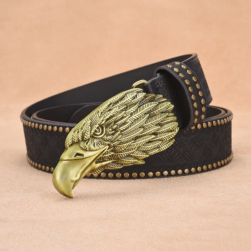 Men's Eagle Vulture Head Steer Rivet Leather Belt