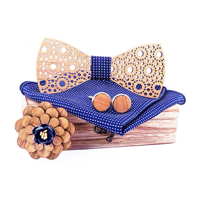 4Pcs Men's Round Hollow Wooden Bow Tie Set