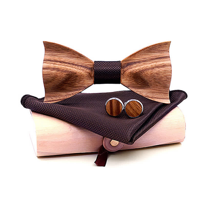 3Pcs Men's Classic Simple Wooden Bow Tie Set