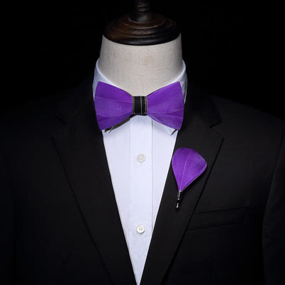 Solid Purple Noble Feather Bow Tie with Lapel Pin