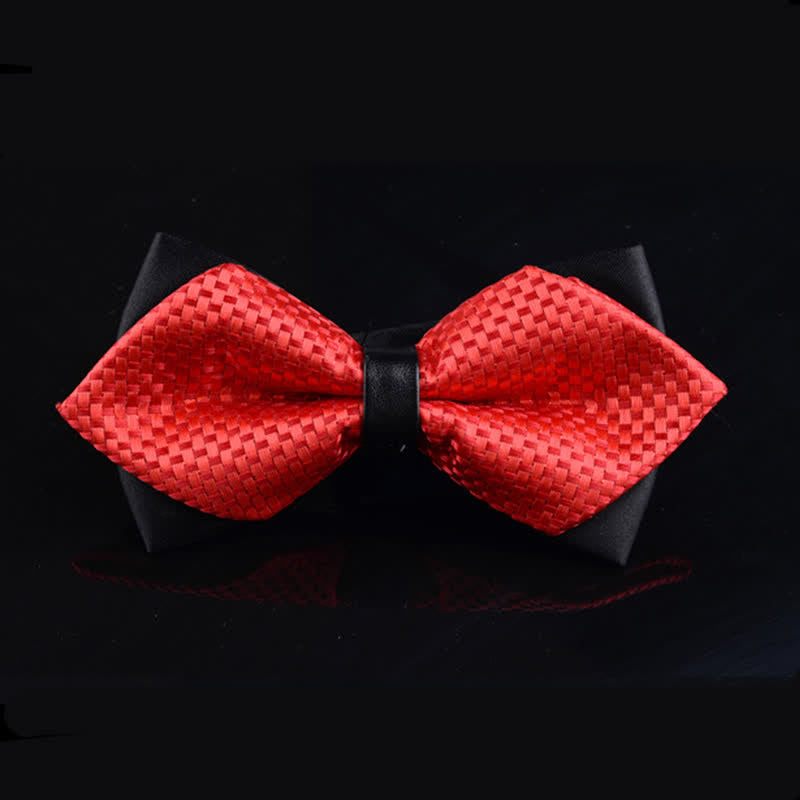 Men's Red Woven Checkered Pointy Bow Tie