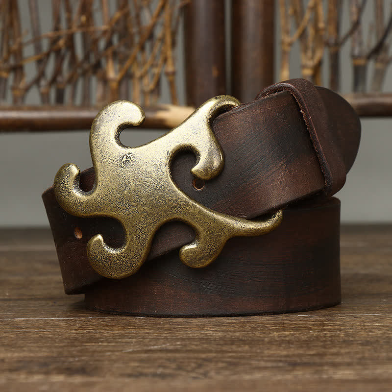 Men's Retro Star Burst Brass Buckle Leather Belt