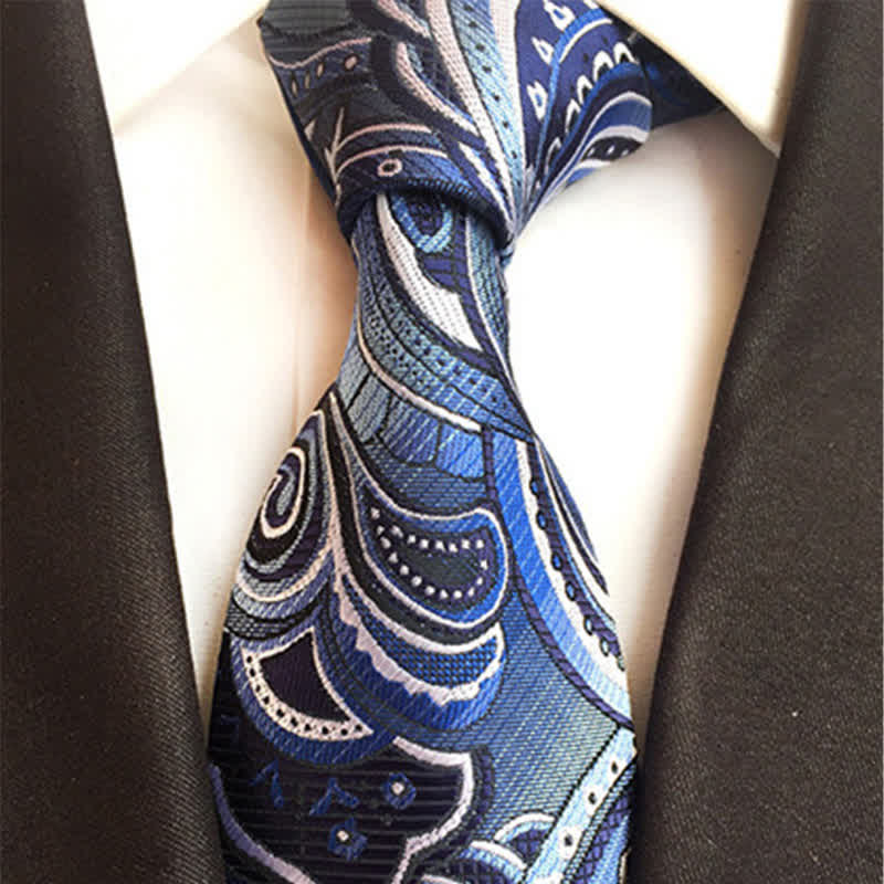 SteelBlue & White Men's Illusion Paisley Necktie