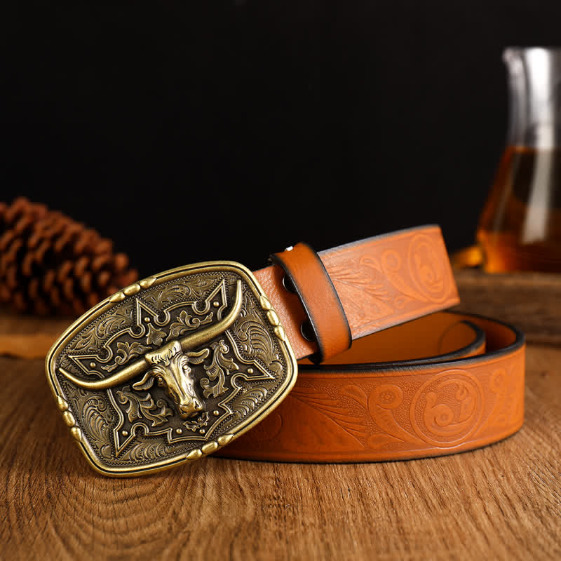 Men's Western Style Cow Head Printed Leather Belt