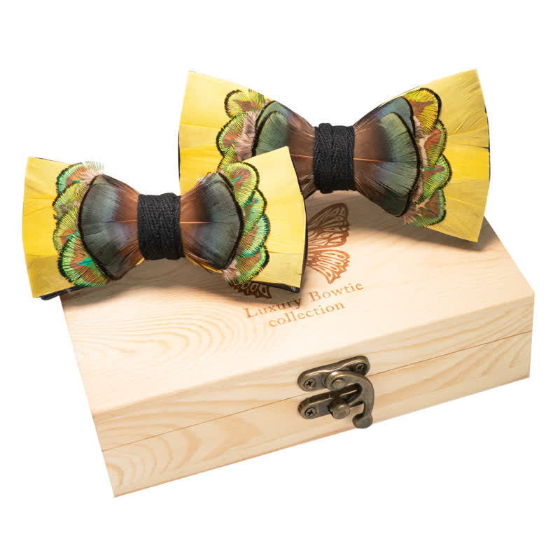 2Pcs Yellow & Green Parent-Child Bright Bow Ties Set