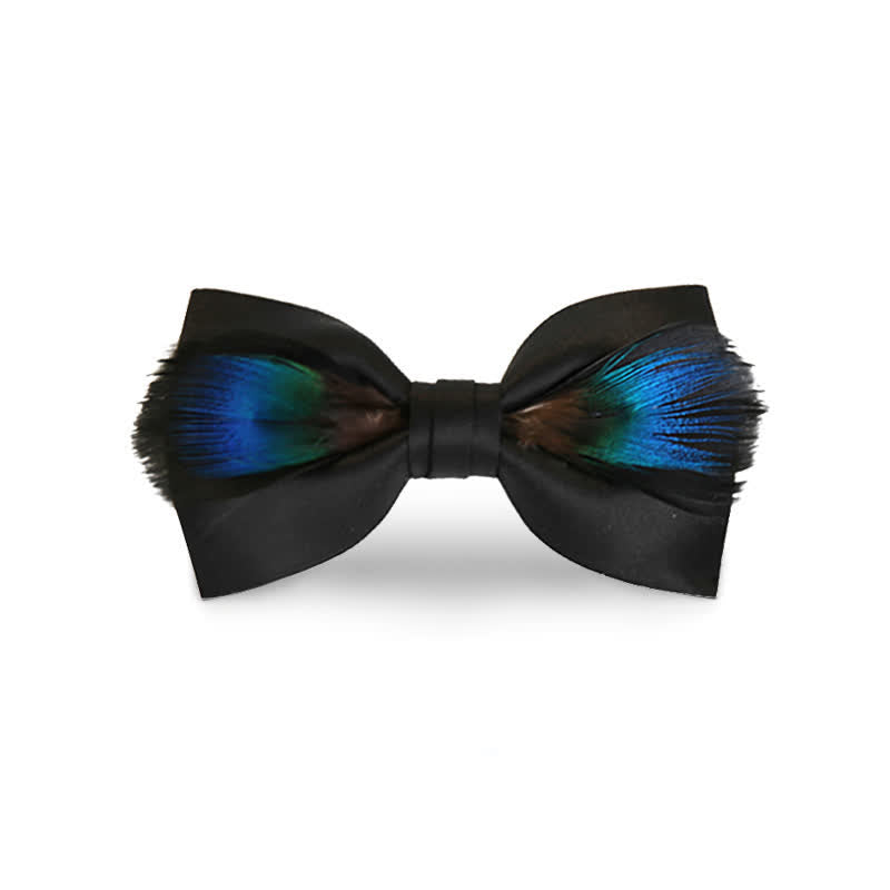 Blue & Black Peacock Feather Bow Tie