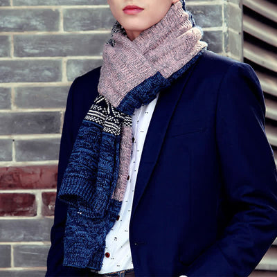 Men's Argyle Knitted Stitching Color Block Scarf