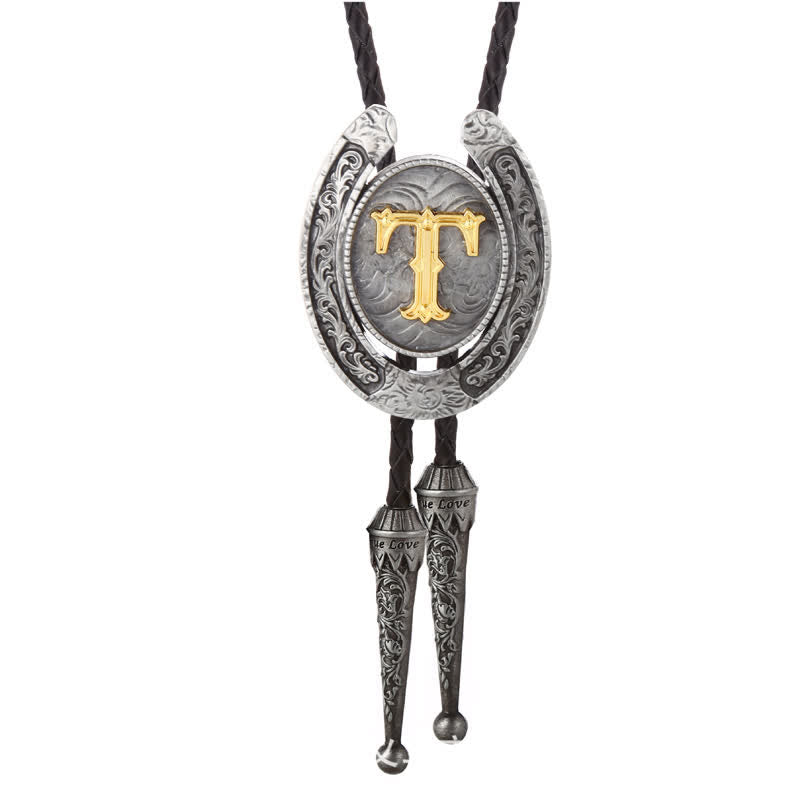 Modern Western Horseshoe Initial Letter A To Z Bolo Tie