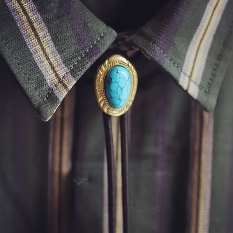 Western Vintage Oval Turquoise Pendant Bolo Tie
