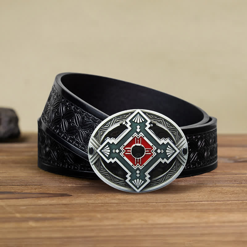 Men's DIY Native Indian Western Buckle Leather Belt