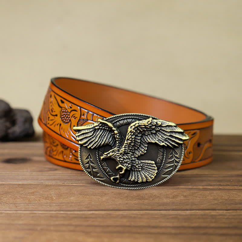 Men's DIY Flying Bald Eagle Buckle Leather Belt