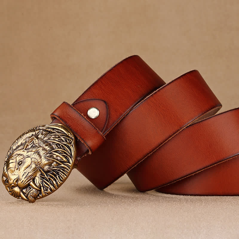 Men's Tiger Antique Plate Buckle Leather Belt