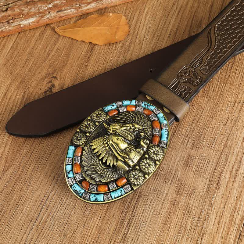 Men's Boho Indian Art Turquoise Leather Belt