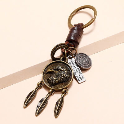 Eagle Head Dream Catcher Pendant Leather Keychain