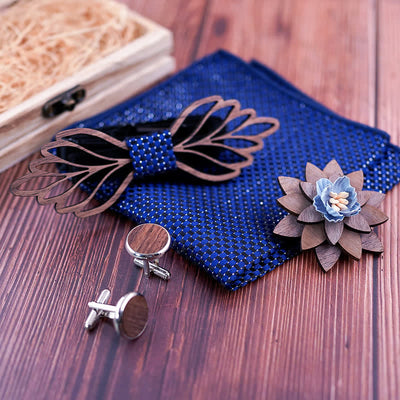 4Pcs Men's Hollow Leaves-shaped Wooden Bow Tie Set