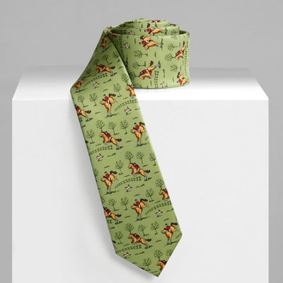 Men's Olive Green Horse Riding With Dog Necktie