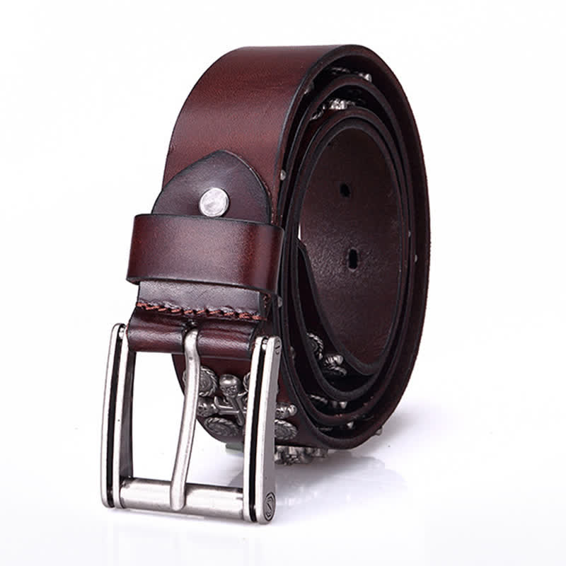 Heavy Metal Rivet Skull Cross Pattern Leather Belt