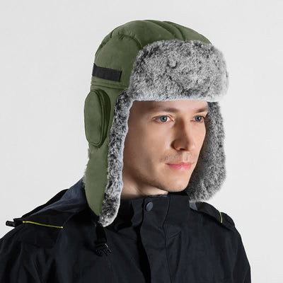 Unisex Outdooor Aviator Cap Faux Fur Trapper Hat Set