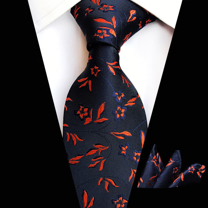 2Pcs Men's Burning Flame Floral Necktie Set