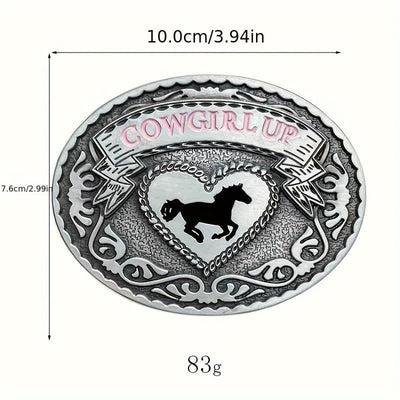 Women's DIY Silver Cowgirl Up Buckle Leather Belt