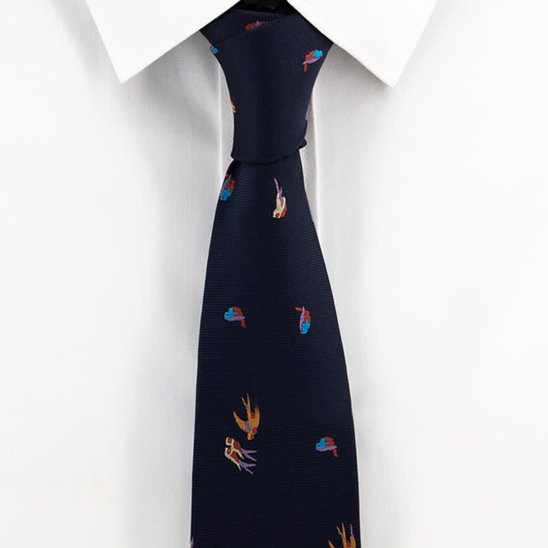 Men's Deep Blue Flying Colorful Birds Necktie