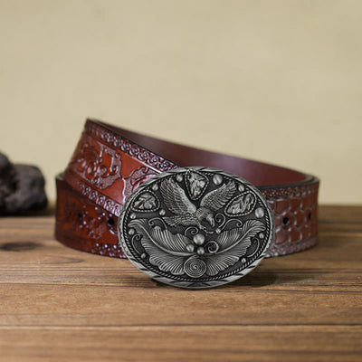 Men's DIY Horse Eagle Embossed Buckle Leather Belt