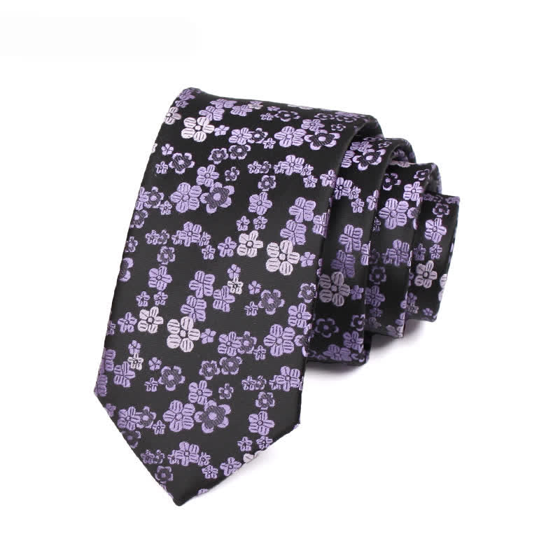 Men's Small Purple Flower Skinny Necktie