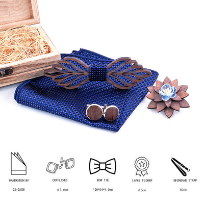 4Pcs Men's Hollow Leaves-shaped Wooden Bow Tie Set