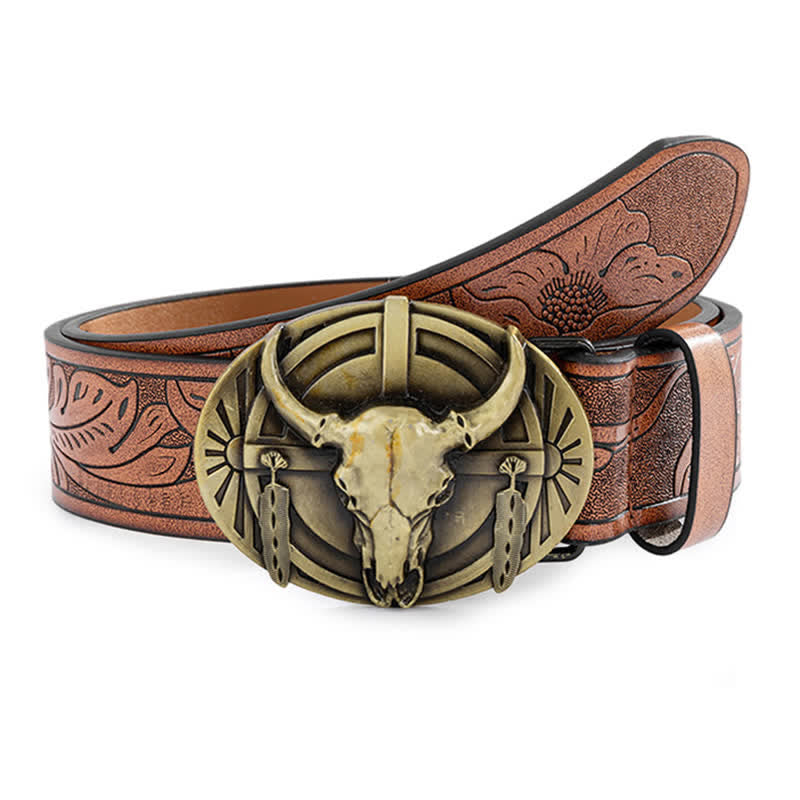 Men's Engraved Mad Bull Leather Belt