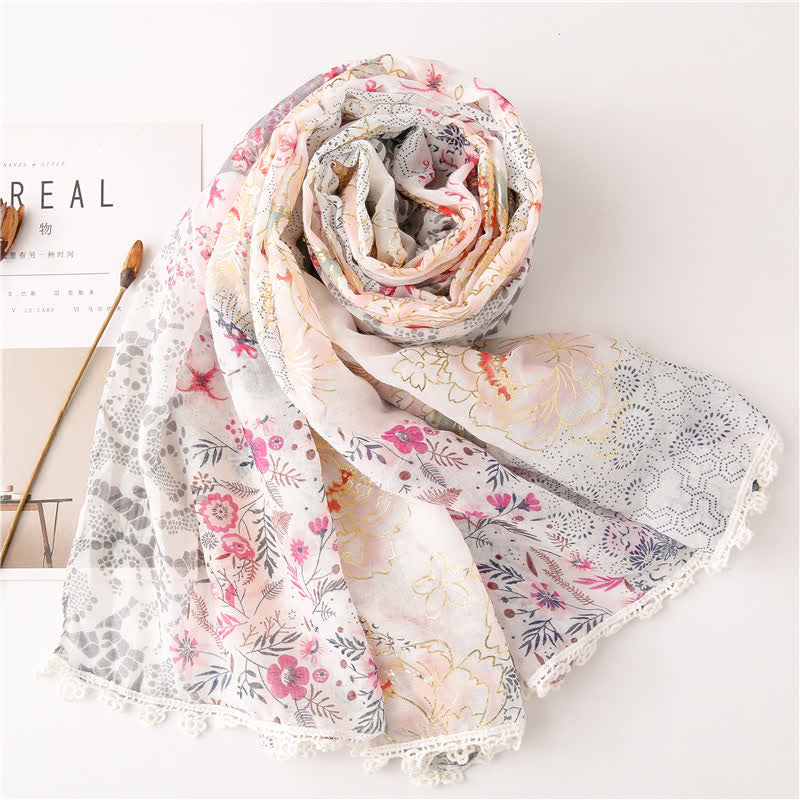 Women's Thin Voile Floral Lace Scarf